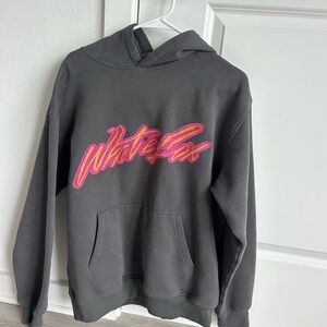 White Fox Boutique Gray Hoodie with Pink Logo